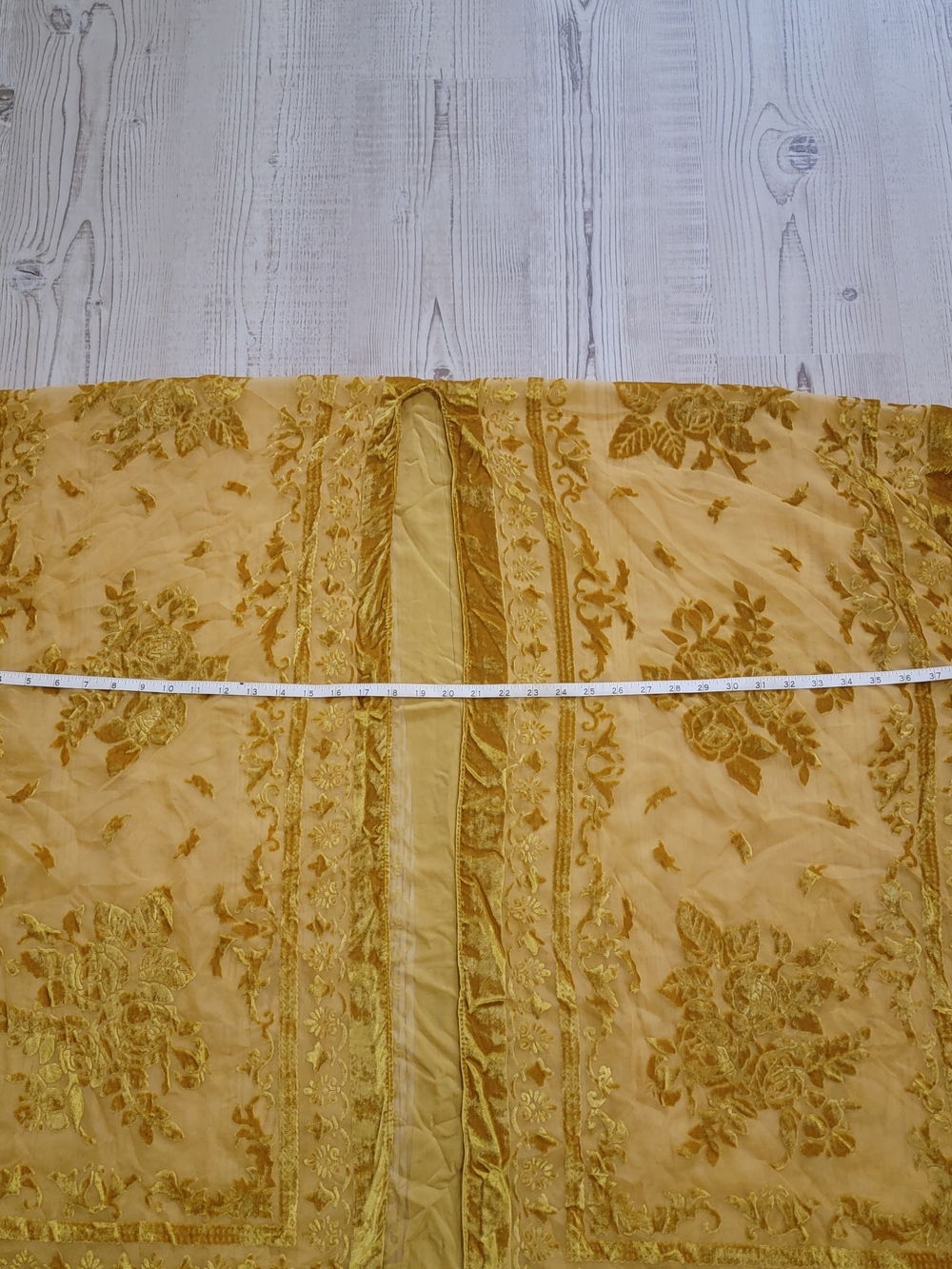 Mustard Gold Floral Velvet Burnout Sheer Duster Kimono Cape One Size Whimsical - Picture 2 of 6